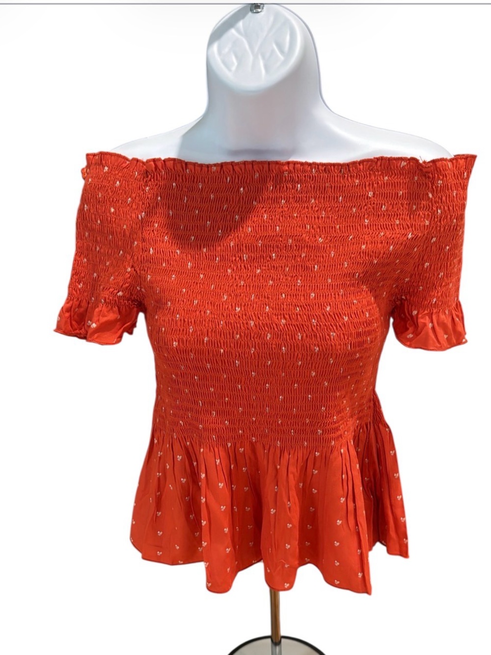 Fun & Flirt Rust Red Off-Shoulder Peplum Top